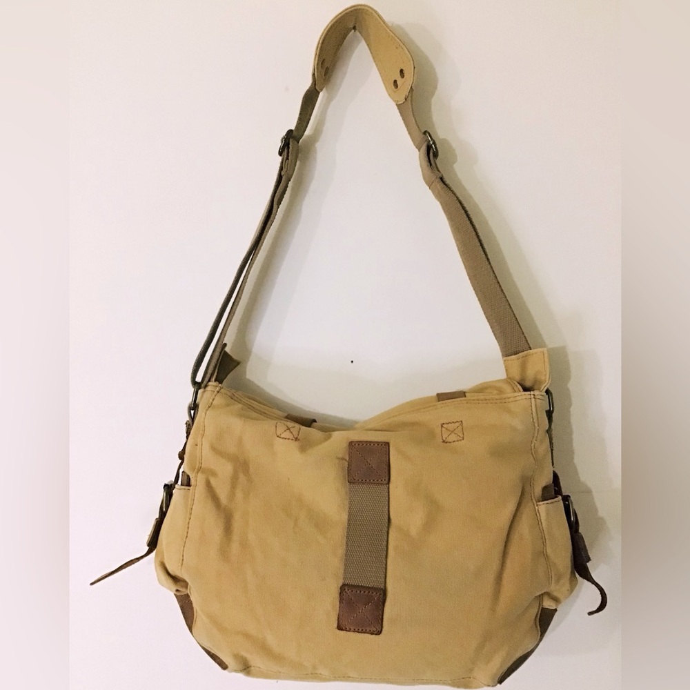 Vintage Augur Strauss & Co. Crossbody Messenger Style Canvas and Leather Bag - Picture 3 of 16